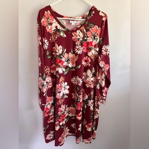 LuLaRoe Midi Dress in Burgundy with Pink & White Floral Print